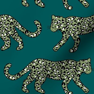 Kitty Parade - Olive on Teal - Large Scale