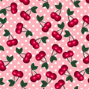 Cherries on Peach Polka Dots