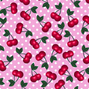 Cherries on Pink Polka Dots