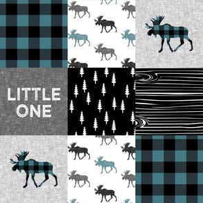 little one patchwork quilt top || moose buffalo plaid - custom teal C19BS