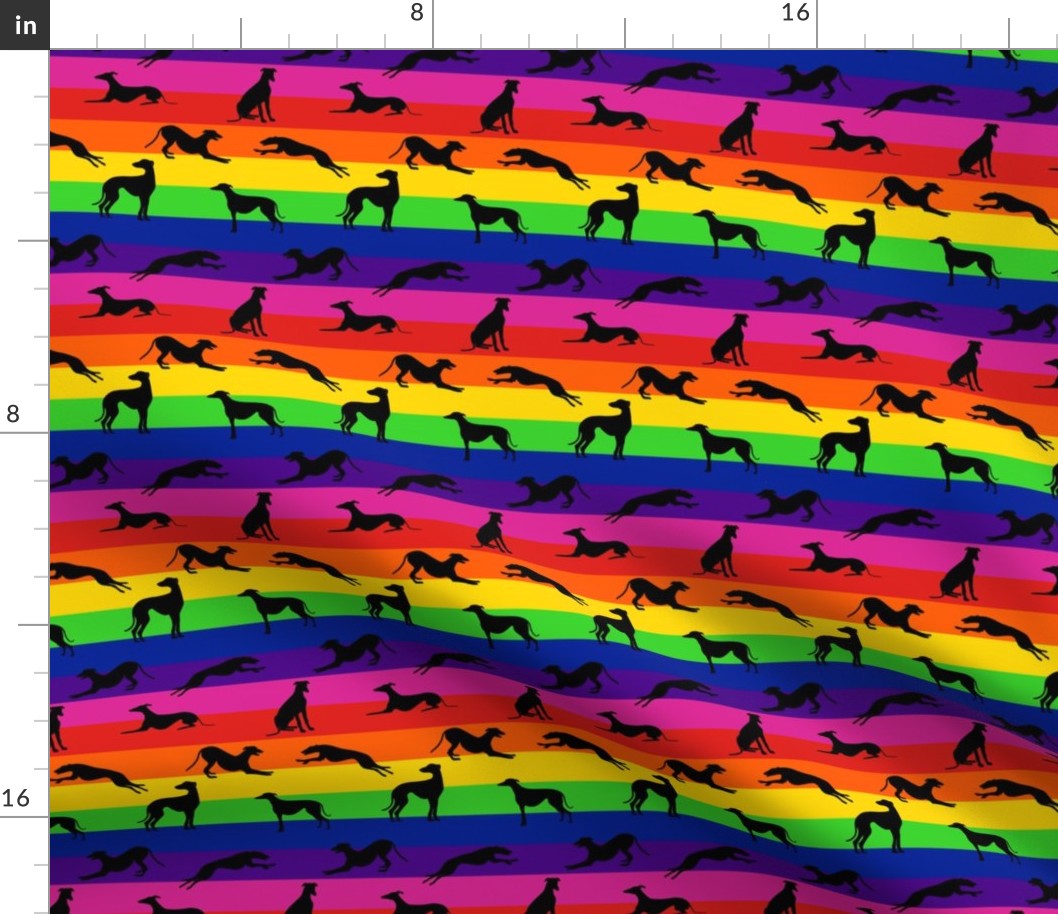 Black Greyhound on Horizontal Rainbow Stripes