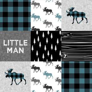 little man patchwork quilt top || moose buffalo plaid - custom teal C19BS