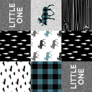 little one patchwork quilt top || moose buffalo plaid - custom teal C19BS