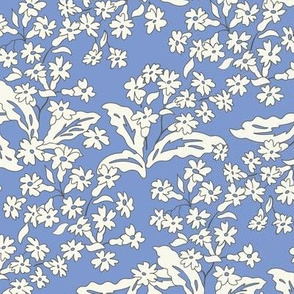 English floral in cream on cornflower blue