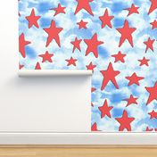 19-10t USA Red Stars Blue Clouds Patriot 4th of July Independence