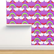 Pastel Rainbow Bridge On Lilac with Red Love Hearts and White Clouds