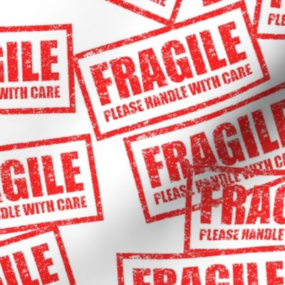 15 fragile please handle with care package delivery postage shipping shipment cargo delicate hearts delicate mailing rubber stamp red ink pad white  background chop grunge distressed words seal pop art culture vintage retro current affairs strong message 