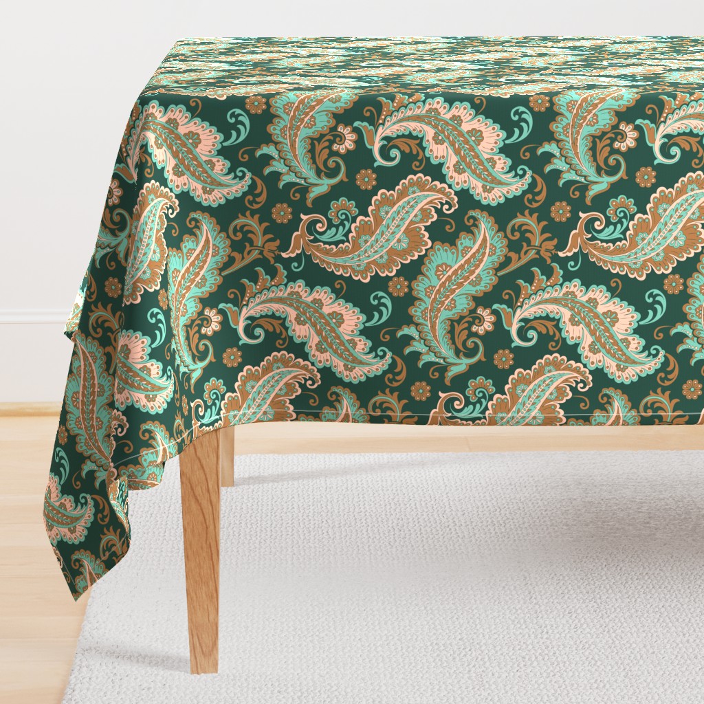 Elegant Paisley Dark Green Ochre