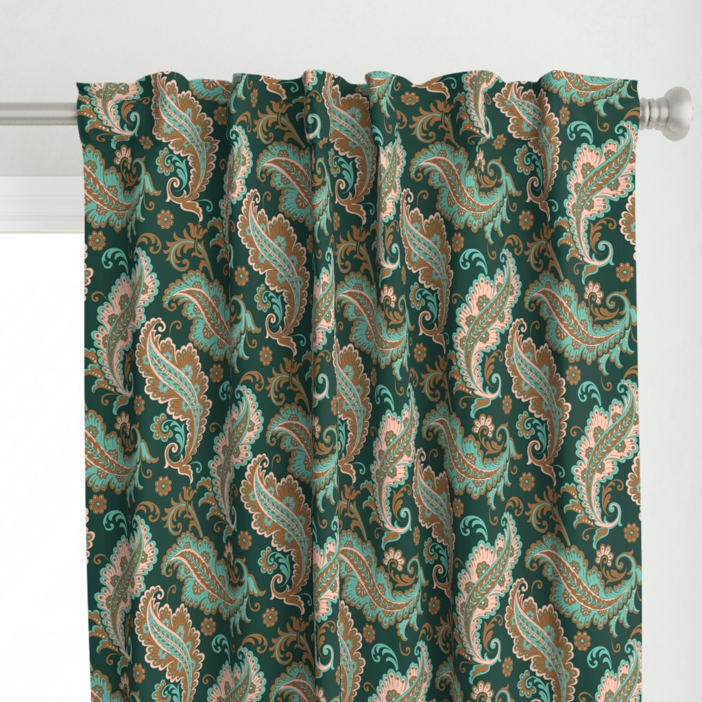 Elegant Paisley Dark Green Ochre