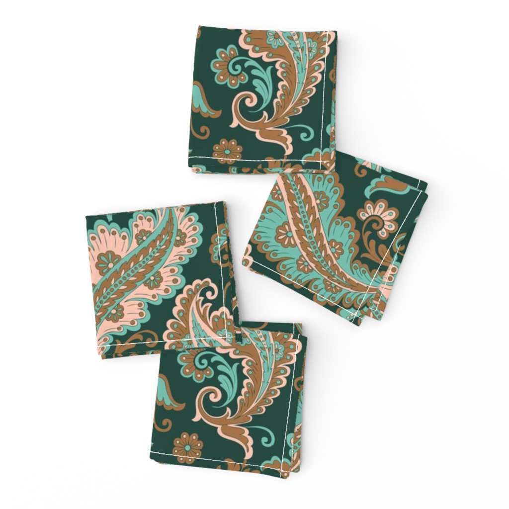 Elegant Paisley Dark Green Ochre