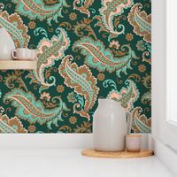 Elegant Paisley Dark Green Ochre