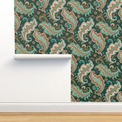 Elegant Paisley Dark Green Ochre