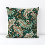 Elegant Paisley Dark Green Ochre