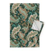 Elegant Paisley Dark Green Ochre