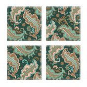 Elegant Paisley Dark Green Ochre