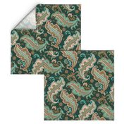 Elegant Paisley Dark Green Ochre