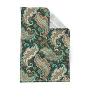 Elegant Paisley Dark Green Ochre