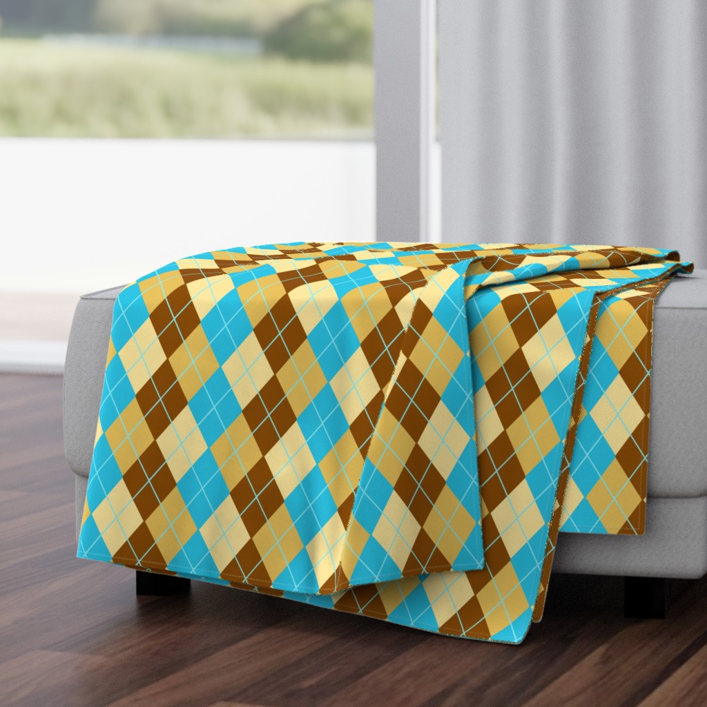 Argyle Plaid in Turquoise Brown Tan and Cream