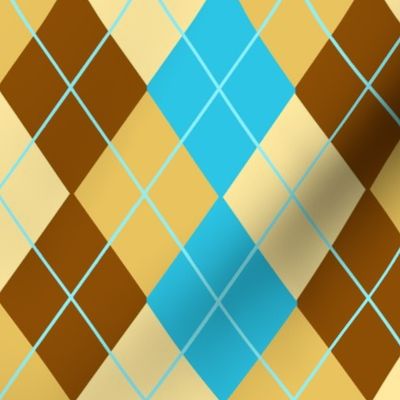 Argyle Plaid in Turquoise Brown Tan and Cream