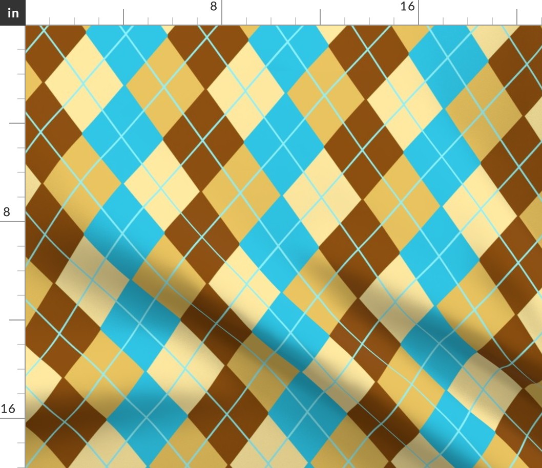 Argyle Plaid in Turquoise Brown Tan and Cream