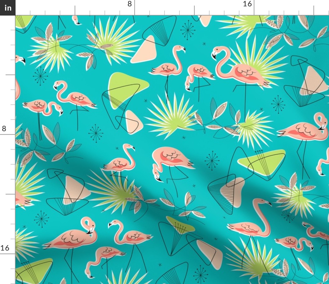 Applying clutch brain Flamingo-Rama (Turquoise) Fabric | Spoonflower