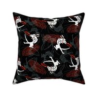 Ditsy Big Dogs Play Frisbee | Red • Black • White