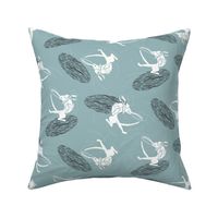 Ditsy White Dogs Play | Light Blue Green Grey