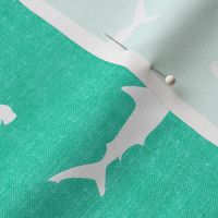 hammerhead sharks on teal - LAD19