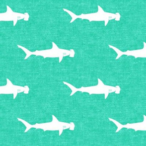 hammerhead sharks on teal - LAD19