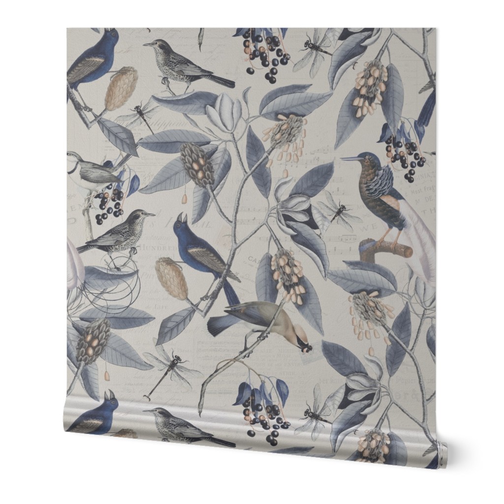 Vintage Magnolia Flowers And Birds Pattern