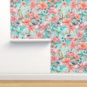 Tropical Watercolor Flower And Bird Pattern