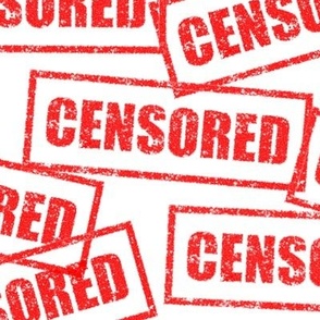 3 censored censorship control authority restrict remove rubber stamp red ink pad white chop grunge distressed words seal pop art culture vintage retro controversy controversial  current affairs strong message statement sign label symbols  