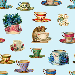 Vintage Tea And Cat Pattern 