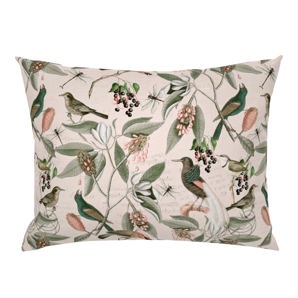 Vintage Magnolia Flowers And Birds Pattern