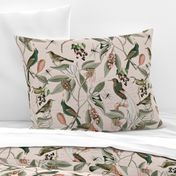 Vintage Magnolia Flowers And Birds Pattern