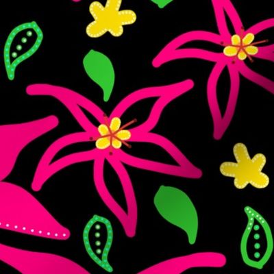 Retro Hawaiian Lilies - black 