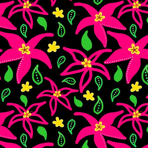 Retro Hawaiian Lilies - black 