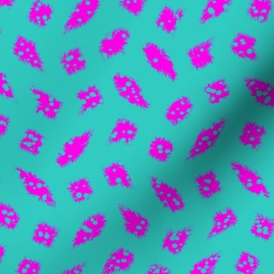 Wonky Leafy Polka Blobs  - Hot Pink on Subtle Turquoise