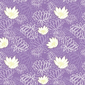 Water Lily Purple White Simple Hand Drawn Lines Wallpaper Bedding Home Decor