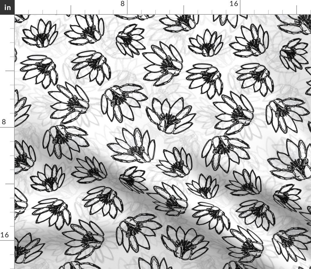 Water Lily Flower Floral White Black Gray Wallpaper Fun Bold 