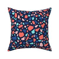 Terrazzo 2 in Navy Pink Coral and Turquoise on Midnight Blue