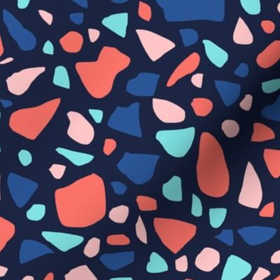 Terrazzo 2 in Navy Pink Coral and Turquoise on Midnight Blue