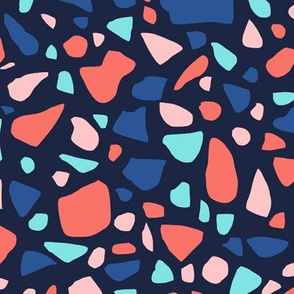 Terrazzo 2 in Navy Pink Coral and Turquoise on Midnight Blue