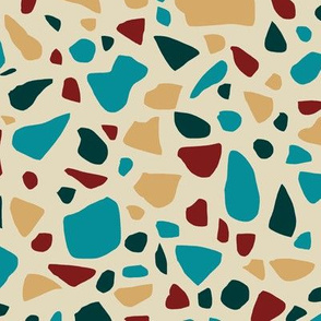 Terrazzo 2 in Turquoise Sand Maroon and Forest Green on Light Beige