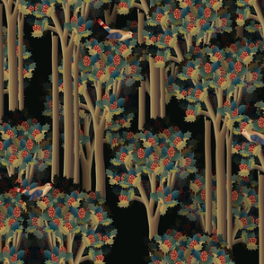 Birds in holly forest