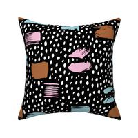 Strokes dots cross and spots raw abstract brush strokes memphis scandinavian style multi color copper blue pink