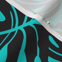 Large Monstera Leaves - turquoise and black