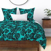 Large Monstera Leaves - turquoise and black