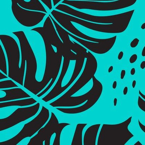 Large Monstera Leaves - turquoise and black