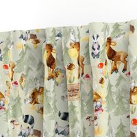 18" Woodland Adventure - Moose Deer Hedgehog Raccoon Batcher - Woodland fabric, woodland animals fabric dark